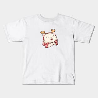 Meowy Christmas Cute Cat Reindeer wearing Scarf Kids T-Shirt